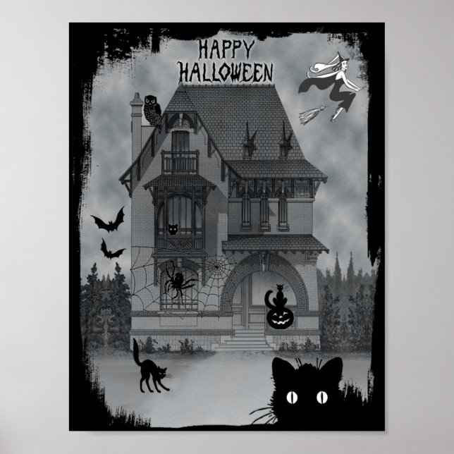 Póster Testigos y murciélagos negros de Halloween (Frente)