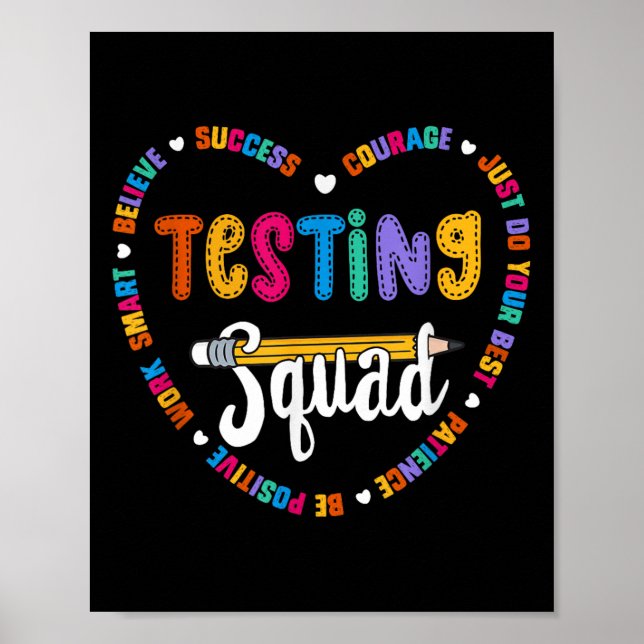 Póster Testing Squad Motivational Test Day Words Heart Te (Frente)