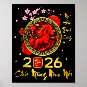 Póster Tet 2026 Año del Caballo Lunar Chino Nuevo Vietnam