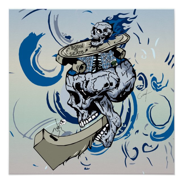 Póster Tête de mort et rampe de skateboard (Anverso)