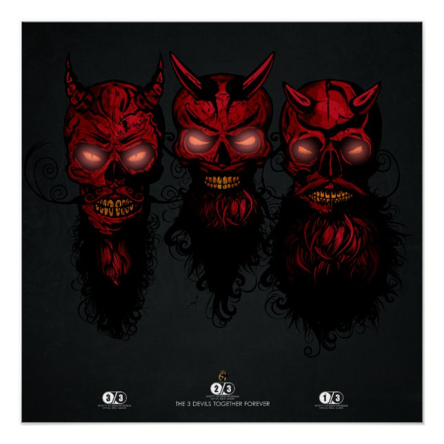Póster Tete de mort hipster crane 3 diables réunis (Anverso)