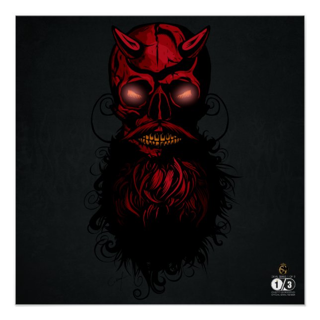 Póster Tête de mort hipster crane de diable skulls (Anverso)