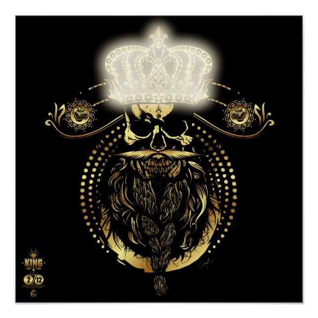 Póster Tête de mort hipster king skull roi barbu 2 (Anverso)