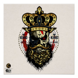 Póster Tête de mort hipster skulls barbu et moustachu