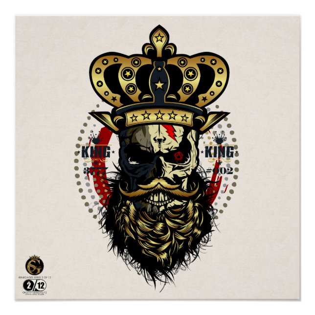 Póster Tête de mort hipster skulls barbu et moustachu  (Anverso)