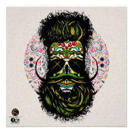 Póster Tête de mort hipster skulls mexicaine barbu mousta