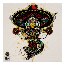 Póster Tête de mort hipster skulls mexicaine serpent