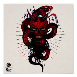 Póster Tête de mort hipster skulls serpent tattoo diable
