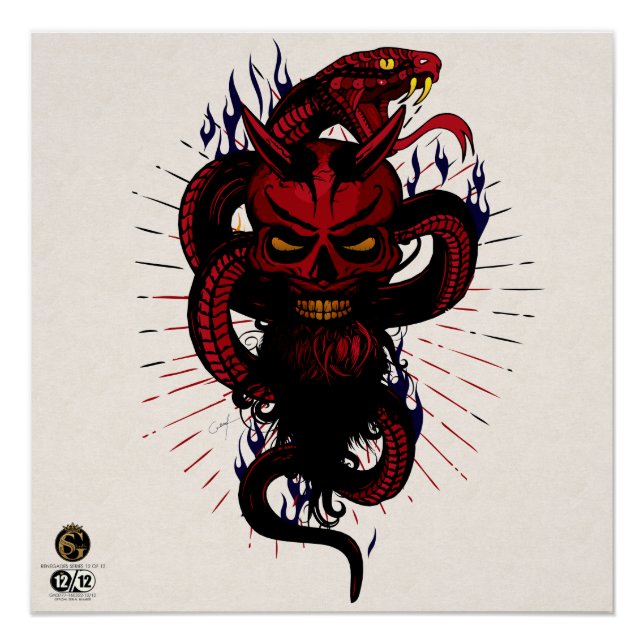 Póster Tête de mort hipster skulls serpent tattoo diable (Anverso)