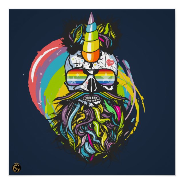 Póster Tête de mort punk hipster G-skulls crâne licorne (Anverso)