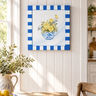 Póster Tetera Amarilla Rosa Azul y Blanca con Borde de Cu