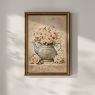 Póster Tetera antigua con rosas