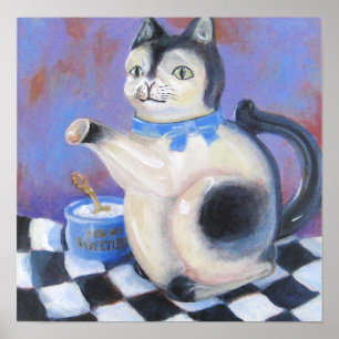 Póster Tetera del gato del vintage