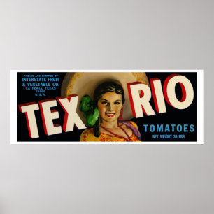 Póster Tex Rio (Vintage tomatoes label)