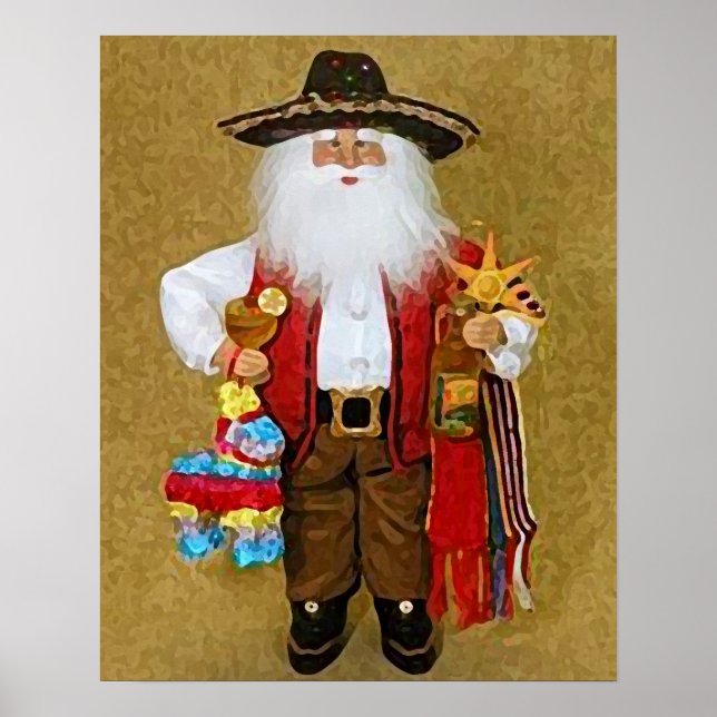 Póster Texan Santa Claus, el sudoeste de México hispano (Frente)