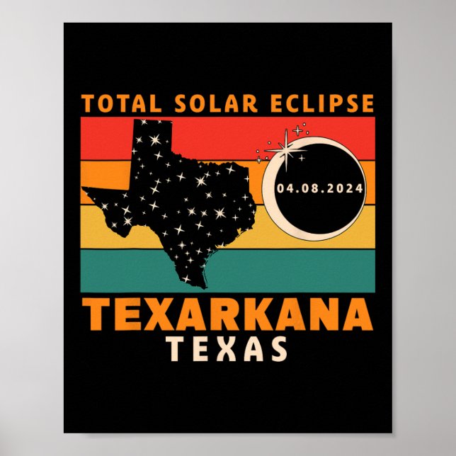 Póster Texarkana Texas Eclipse Solar Total 2024 (Frente)