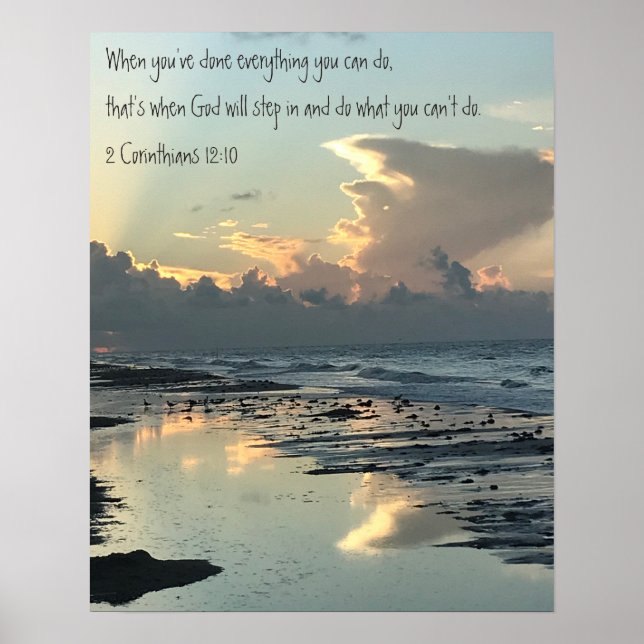 Póster Texas Beach Sunrise, Scripture Verse, Corinthians (Frente)