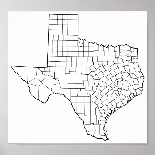 Póster Texas Counties Blank Outline Map (Frente)