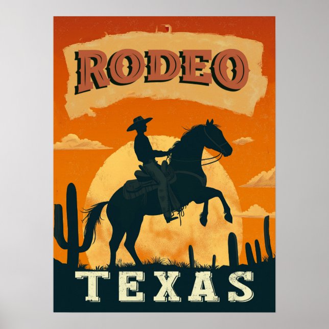 Póster Texas Cowboy Rodeo Vintage (Frente)