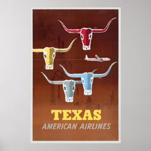 Póster Texas EE. UU. América Estados Unidos Viajes Antigu