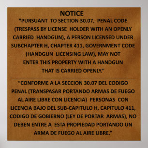 Póster Texas Gun Law - Adobe - Open Carry