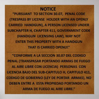 Póster Texas Gun Law - Adobe - Open Carry