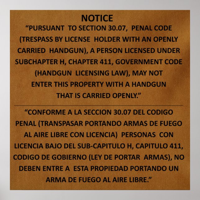 Póster Texas Gun Law - Adobe - Open Carry (Frente)