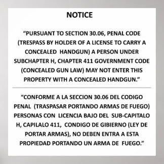 Póster Texas Gun Law - Basic White - Concealed Carry