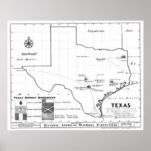 Póster Texas Map, 1933