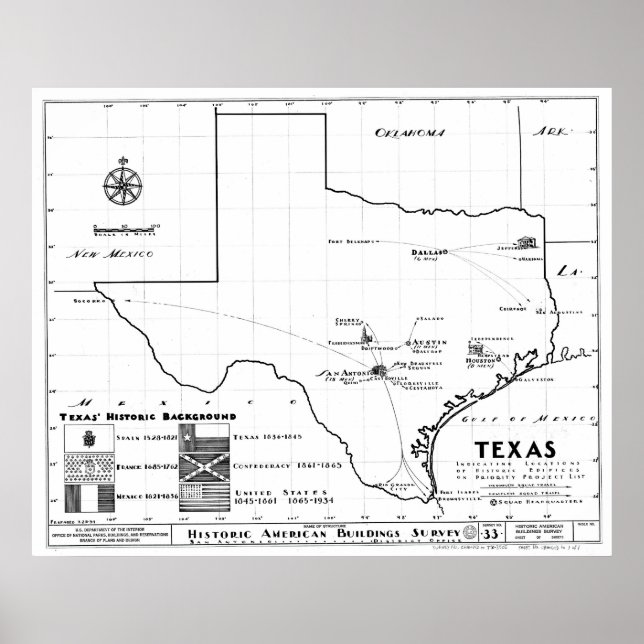 Póster Texas Map, 1933 (Frente)