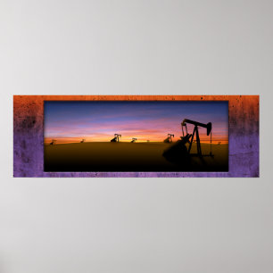 Póster Texas Pump Jacks Sunset