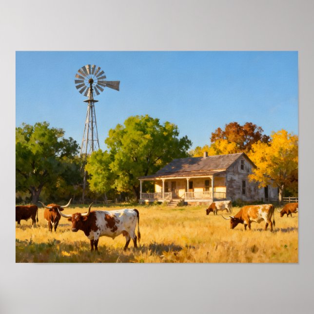 Póster Texas Ranch House in Fall (Frente)