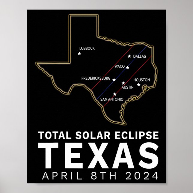 Póster Texas Total Solar Eclipse 2024 Ruta De La Totalida (Frente)