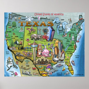 Póster Texas USA Map