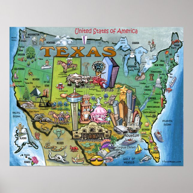 Póster Texas USA Map (Frente)