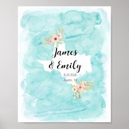 Póster Texas Watercolor Wedding Guest Book Alternative