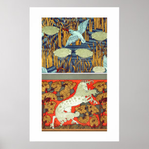 Póster Textil art nouveau martín pescador caballo Verneui