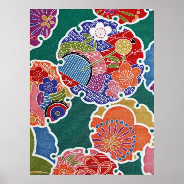Póster Textil japonés de KIMONO, patrón florete (Frente)