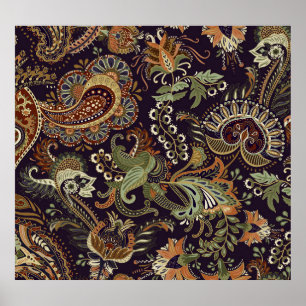 Póster Textil Paisley Colorful: Diseño de cosecha étnica