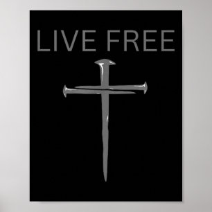 Póster Texto Cristiano Vivir Libre, Cruz Clavos Fe &
