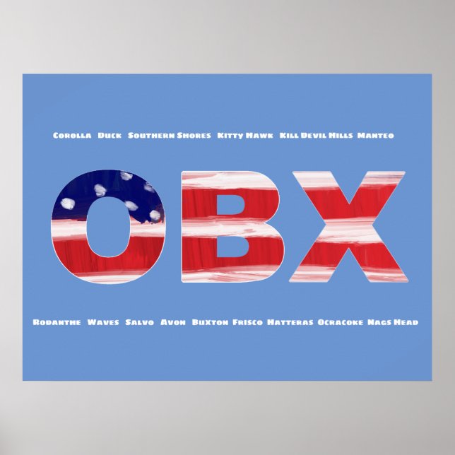 Póster Texto De Bandera De OBX Y Ciudades (Frente)