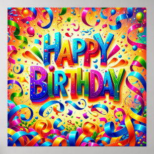 Póster Texto de feliz cumpleaños