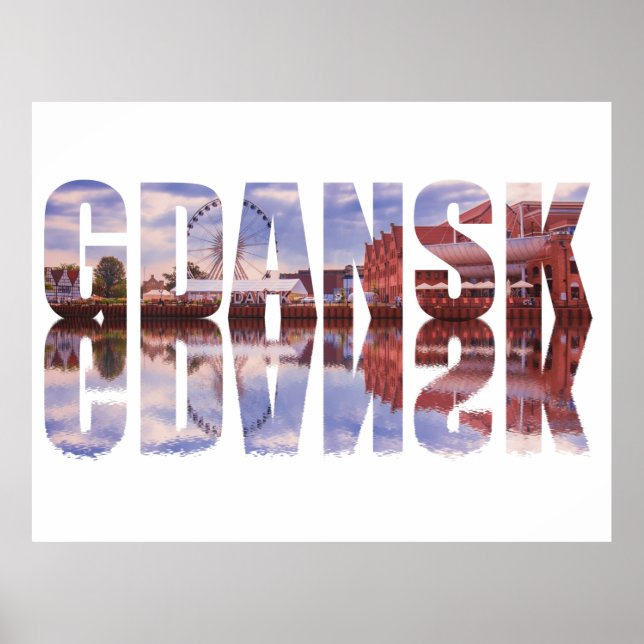 Póster Texto de Gdansk con vista al casco antiguo con ref (Frente)