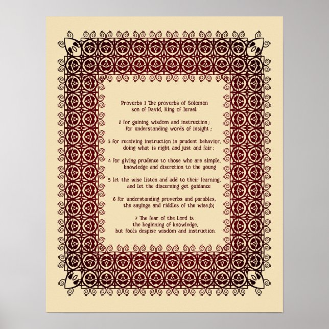 Póster Texto de la Biblia Filigrana Proverbios Capítulo 1 (Frente)