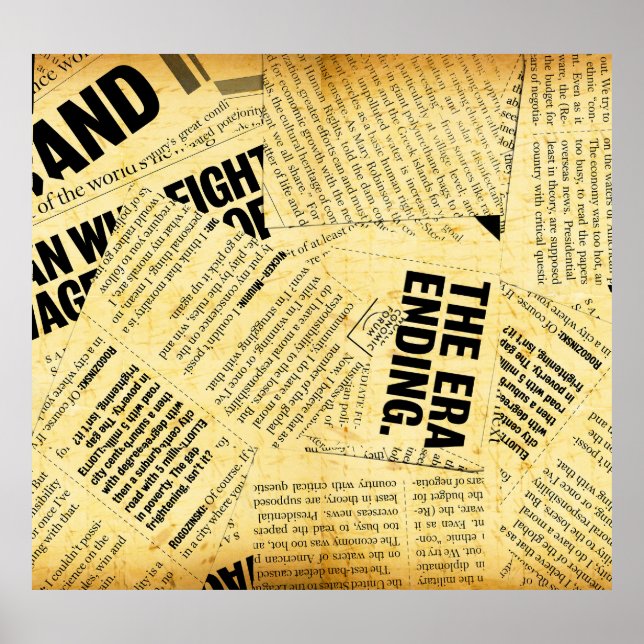 Póster Texto de periódico con papel antiguo (Frente)
