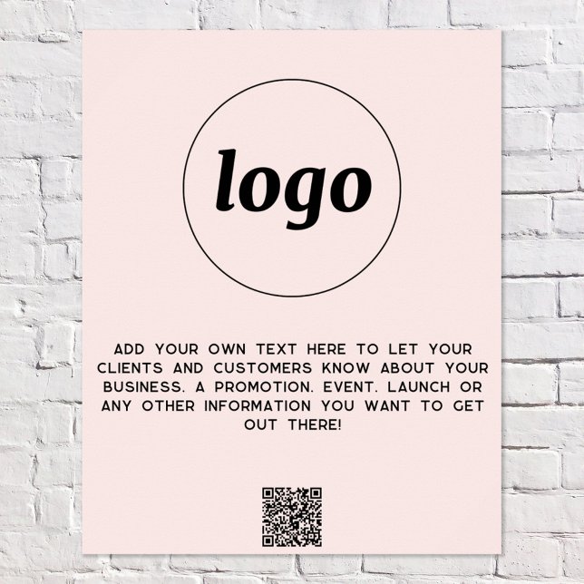 Póster Texto del logotipo Código QR Empresas promocionale (Logo with custom text and QR code blush pink business promotional poster)