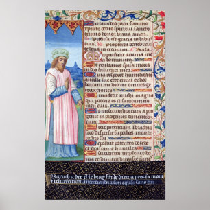 Póster Texto del Magnificat con un retrato de