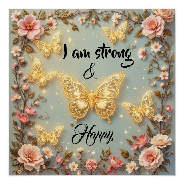 Póster Texto motivacional con mariposas #2 (Anverso)