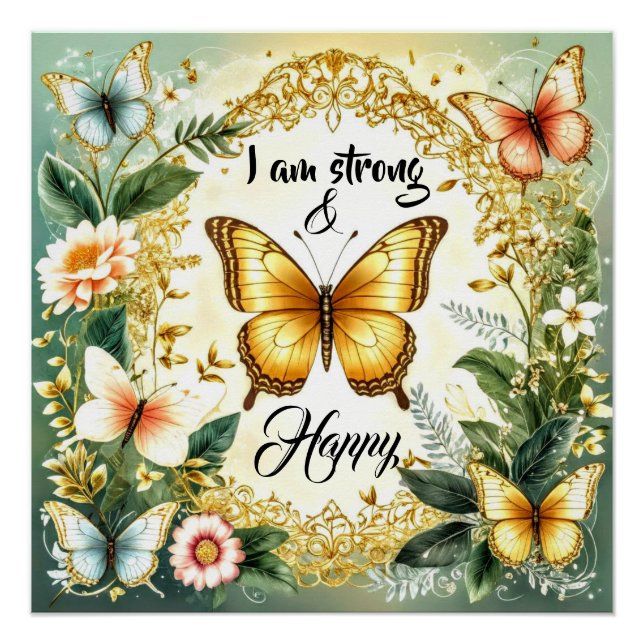 Póster Texto motivacional con mariposas #3 (Anverso)