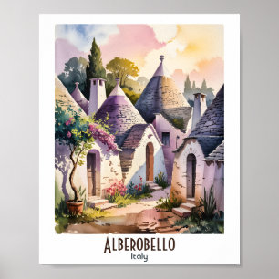 Póster Texto personalizado Alberobello Italia Trulli Acua